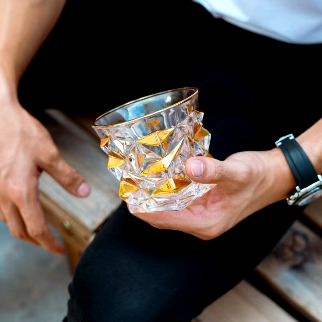 Copos de Whisky em Cristal com Detalhes Dourados Luxuosos - Casa Elège