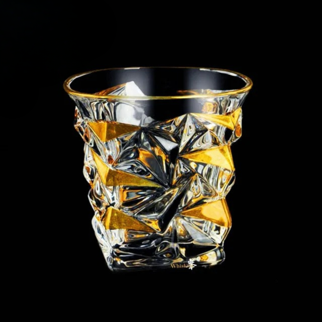 Copos de Whisky em Cristal com Detalhes Dourados Luxuosos - Diamante 280-300ML Casa Elège