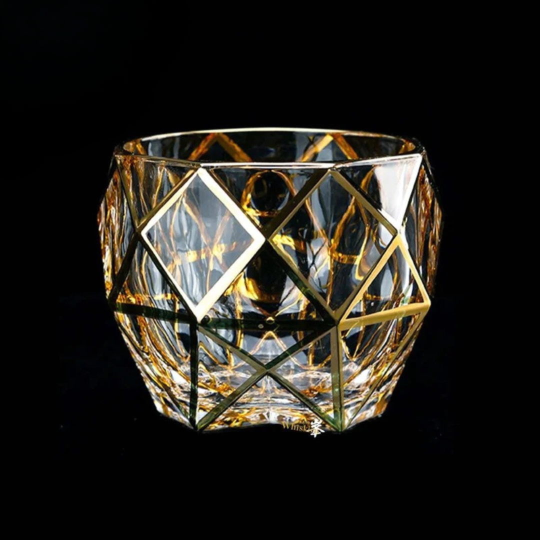 Copos de Whisky em Cristal com Detalhes Dourados Luxuosos - Colmeia 280-300ML Casa Elège