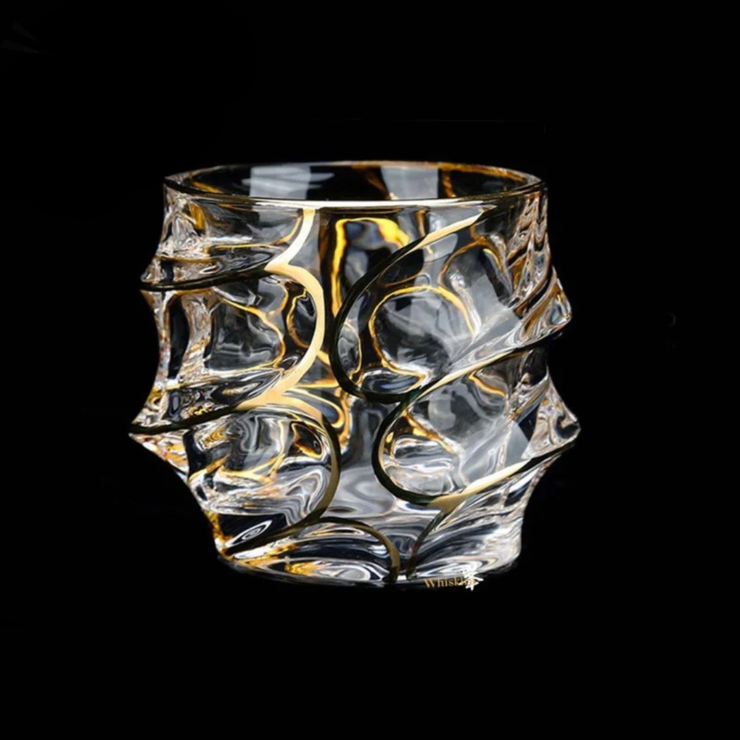 Copos de Whisky em Cristal com Detalhes Dourados Luxuosos - Ondas 280-300ML Casa Elège