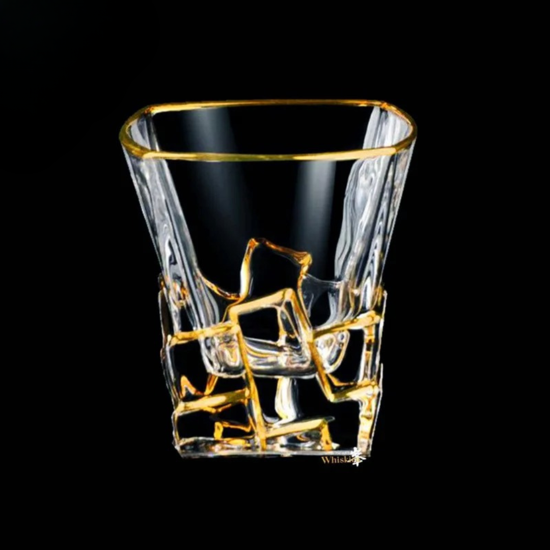 Copos de Whisky em Cristal com Detalhes Dourados Luxuosos - Penhasco 280-300ML Casa Elège