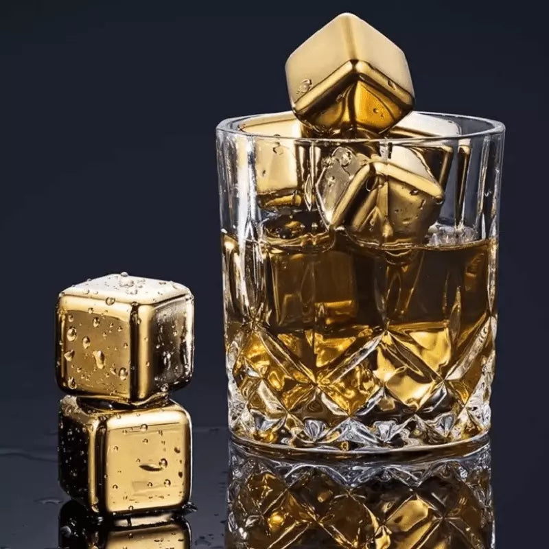 Cubos De Gelo Em Aço Inox Dourado Com Pegador Elegante - Casa Elège