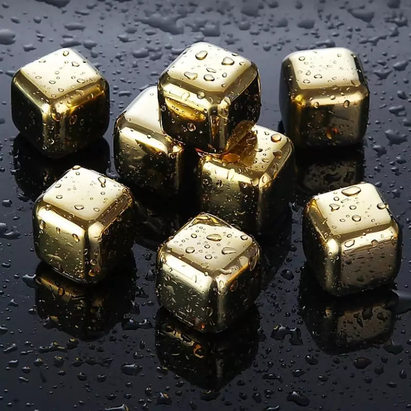 Cubos De Gelo Em Aço Inox Dourado Com Pegador Elegante - Casa Elège