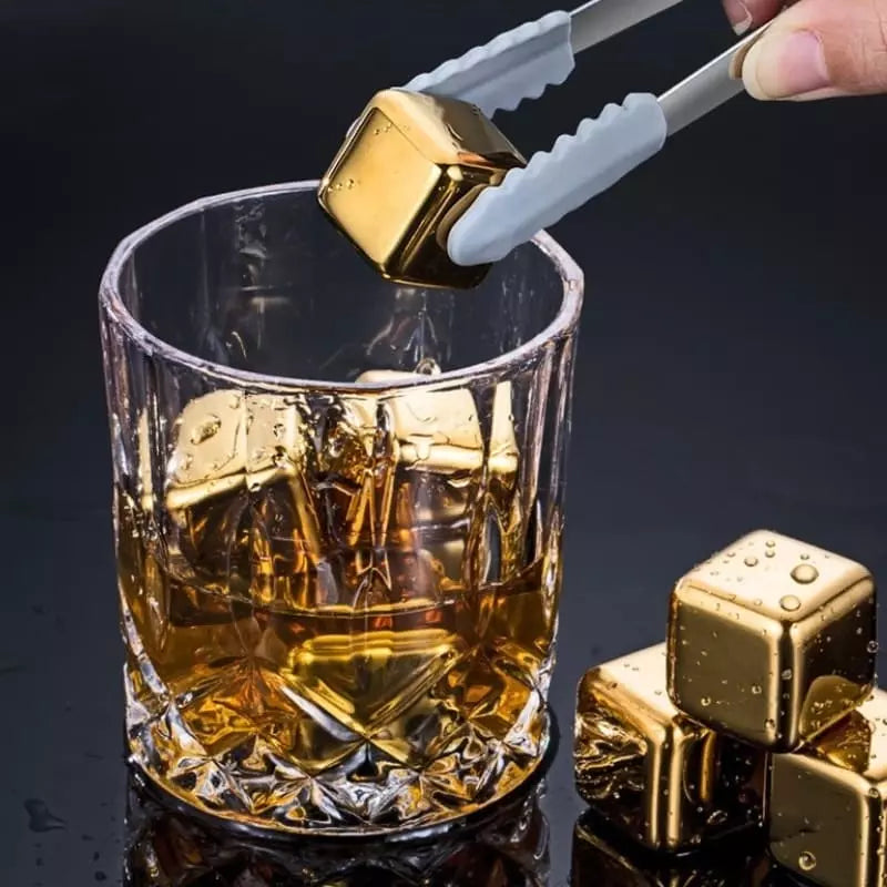 Cubos De Gelo Em Aço Inox Dourado Com Pegador Elegante - Casa Elège