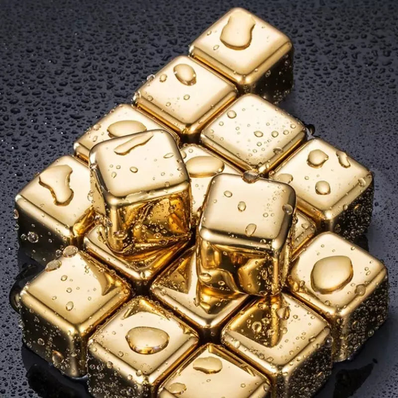 Cubos De Gelo Em Aço Inox Dourado Com Pegador Elegante - Casa Elège