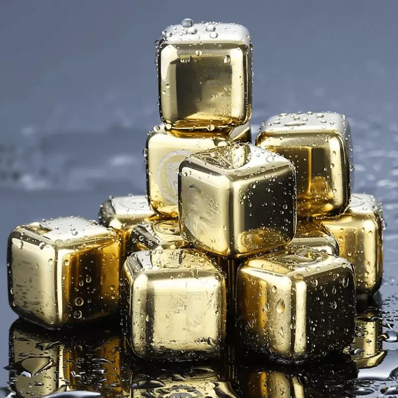 Cubos De Gelo Em Aço Inox Dourado Com Pegador Elegante - Casa Elège