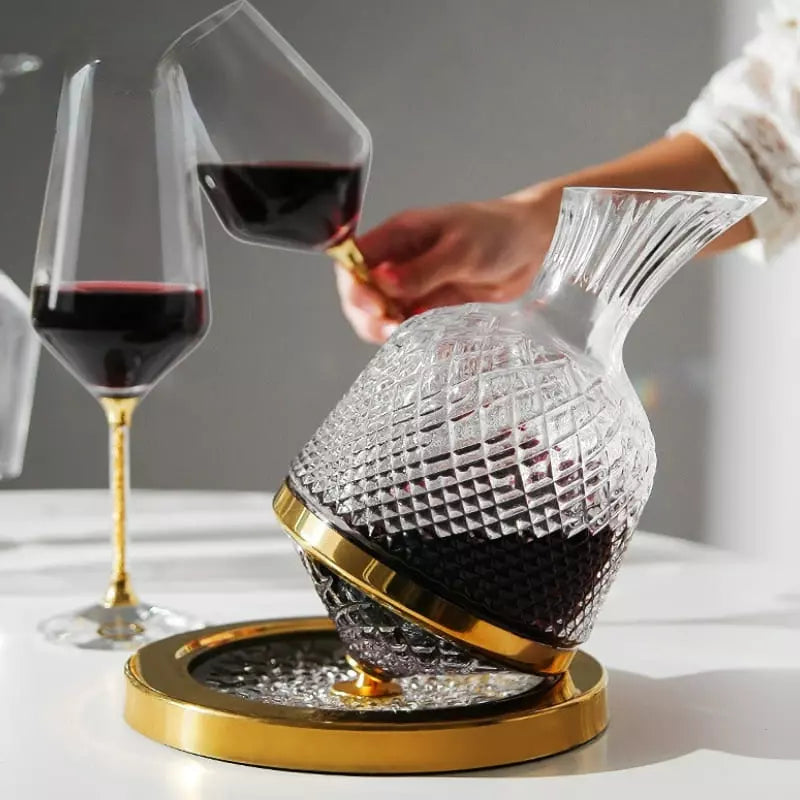 Decanter De Vinho Em Vidro Cristal Rotativo Com Eixo Inox - Casa Elège