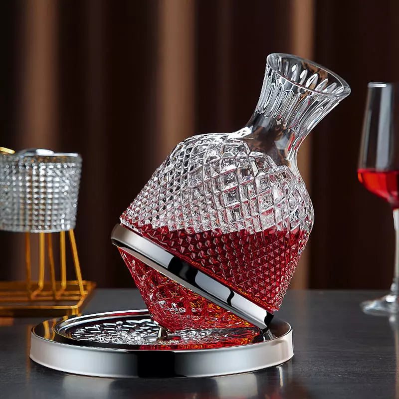 Decanter De Vinho Em Vidro Cristal Rotativo Com Eixo Inox - Casa Elège
