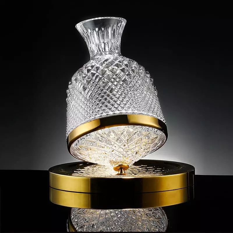 Decanter De Vinho Em Vidro Cristal Rotativo Com Eixo Inox - Casa Elège