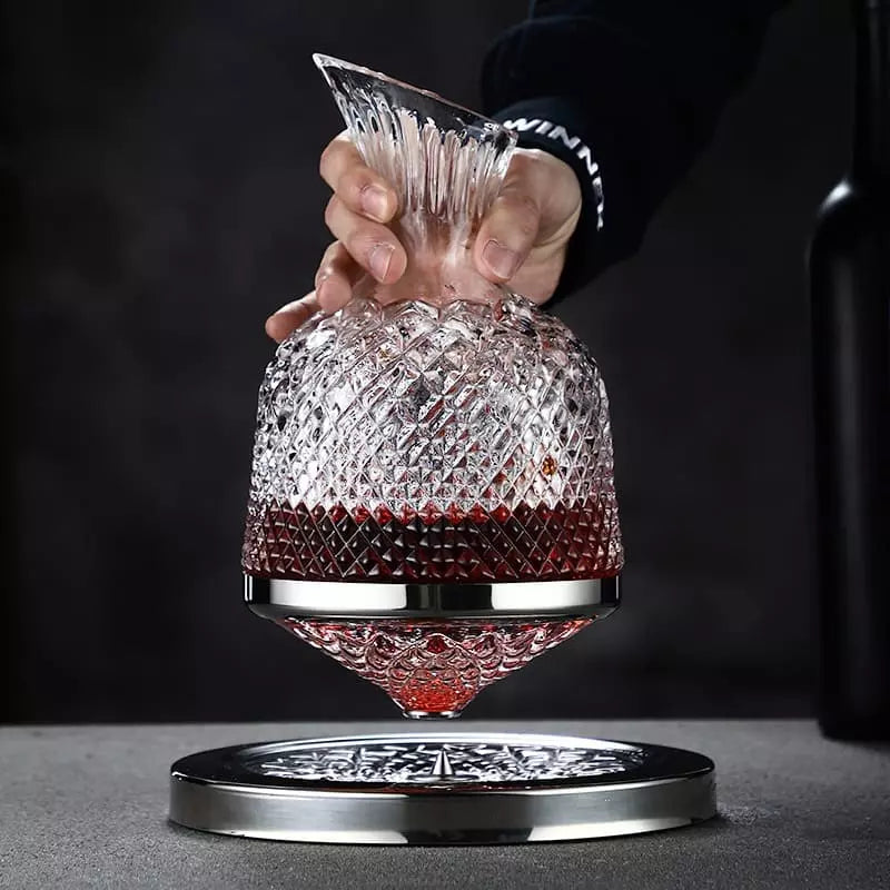 Decanter De Vinho Em Vidro Cristal Rotativo Com Eixo Inox - Casa Elège