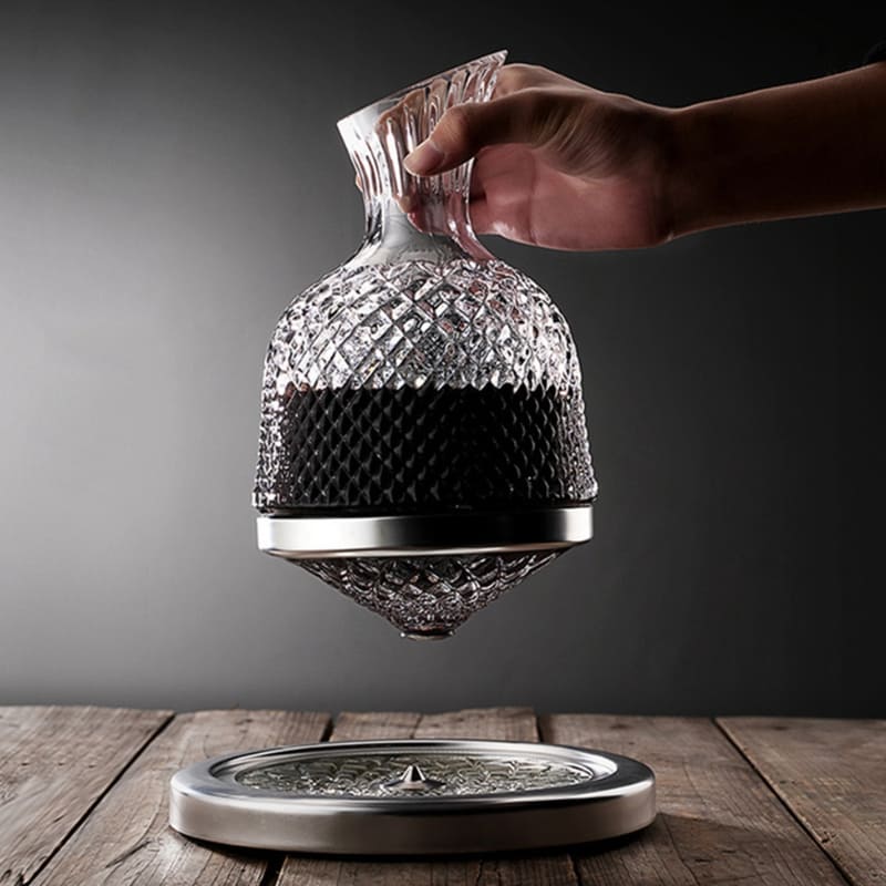 Decanter De Vinho Em Vidro Cristal Rotativo Com Eixo Inox - Casa Elège