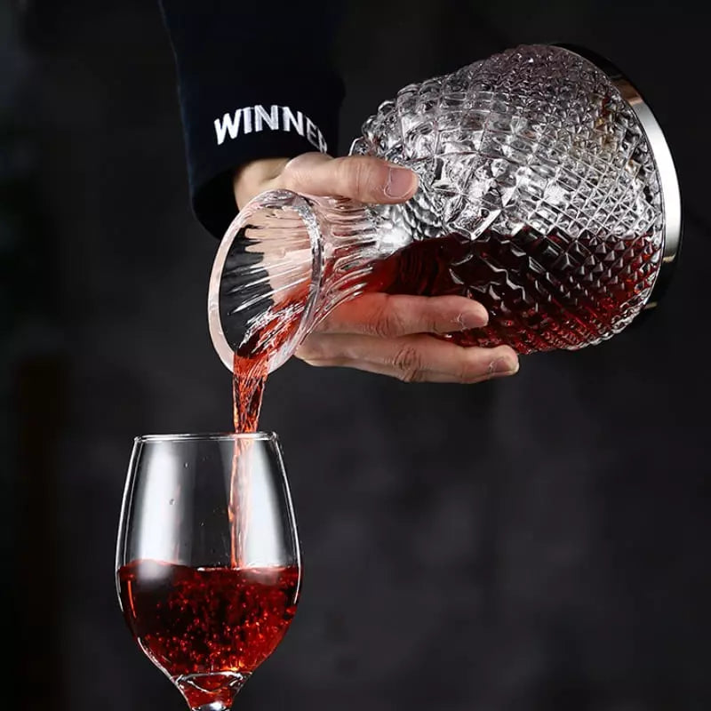 Decanter De Vinho Em Vidro Cristal Rotativo Com Eixo Inox - Casa Elège
