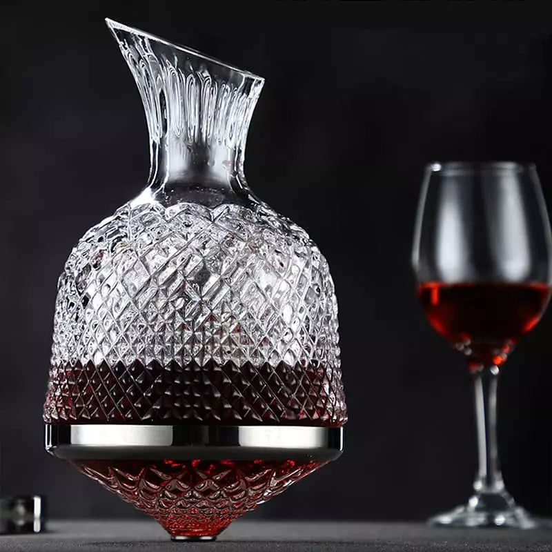 Decanter De Vinho Em Vidro Cristal Rotativo Com Eixo Inox - Casa Elège