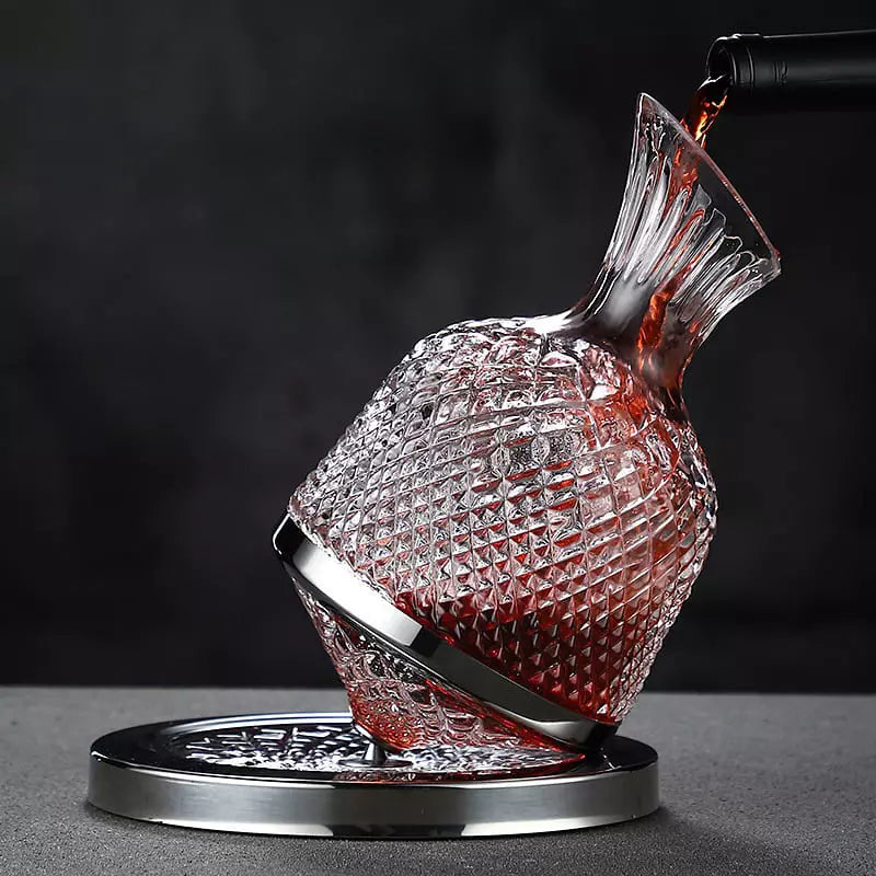 Decanter De Vinho Em Vidro Cristal Rotativo Com Eixo Inox - Casa Elège