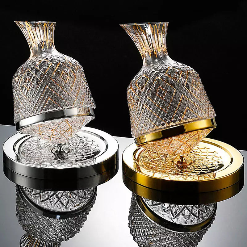 Decanter De Vinho Em Vidro Cristal Rotativo Com Eixo Inox - Casa Elège