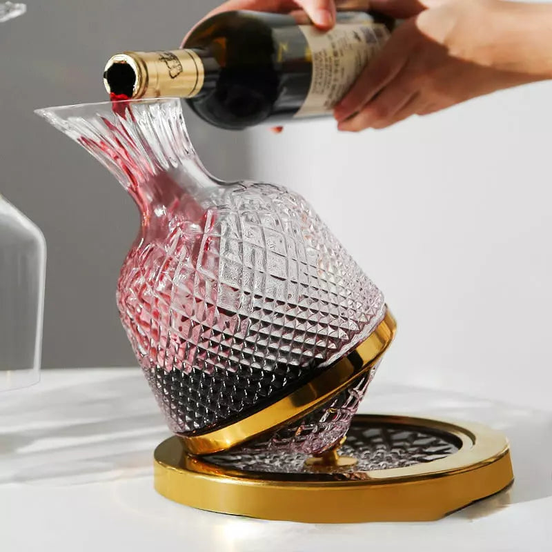 Decanter De Vinho Em Vidro Cristal Rotativo Com Eixo Inox - Dourado Casa Elège