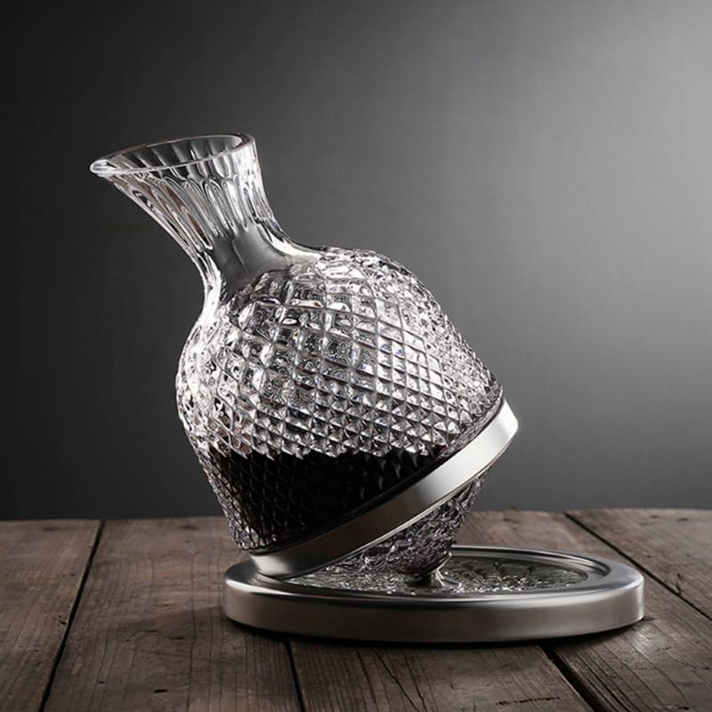 Decanter De Vinho Em Vidro Cristal Rotativo Com Eixo Inox - Casa Elège