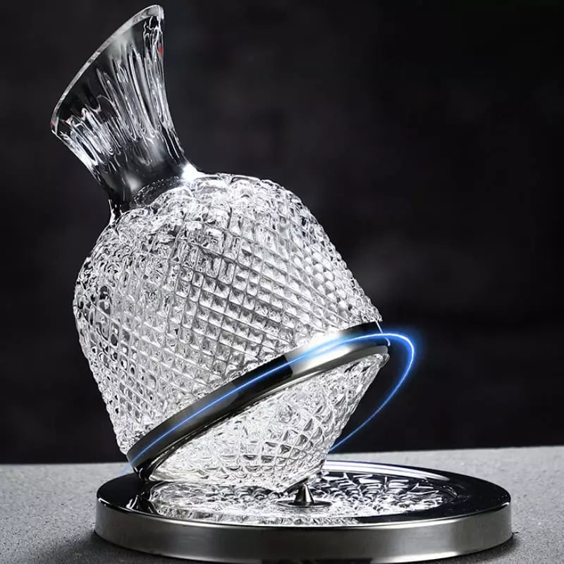 Decanter De Vinho Em Vidro Cristal Rotativo Com Eixo Inox - Casa Elège