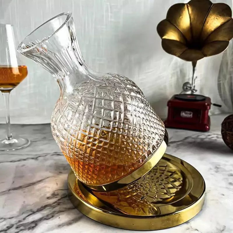 Decanter De Vinho Em Vidro Cristal Rotativo Com Eixo Inox - Casa Elège