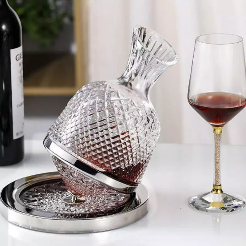 Decanter De Vinho Em Vidro Cristal Rotativo Com Eixo Inox - Casa Elège