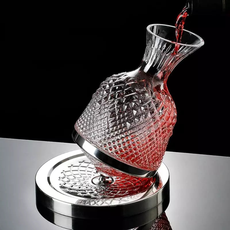 Decanter De Vinho Em Vidro Cristal Rotativo Com Eixo Inox - Prata Casa Elège