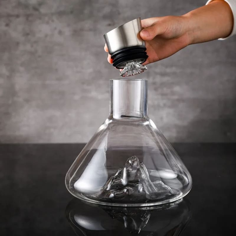 Decanter de Vinho em Vidro Iceberg com Aerador Inox - Casa Elège