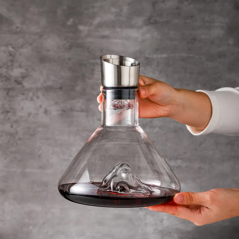 Decanter de Vinho em Vidro Iceberg com Aerador Inox - Casa Elège