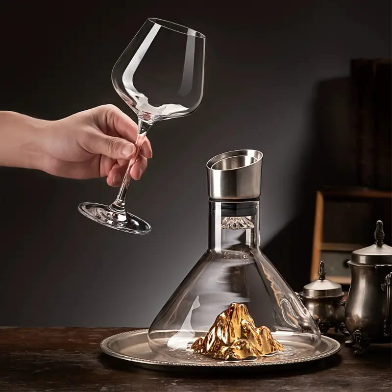 Decanter de Vinho em Vidro Iceberg com Aerador Inox - Iceberg Dourado Casa Elège