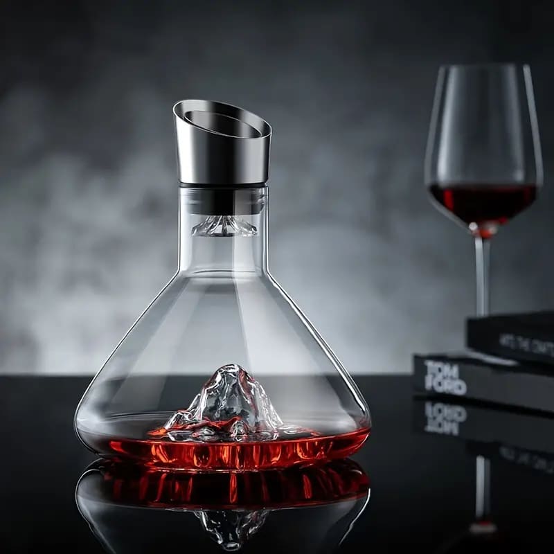 Decanter de Vinho em Vidro Iceberg com Aerador Inox - Casa Elège