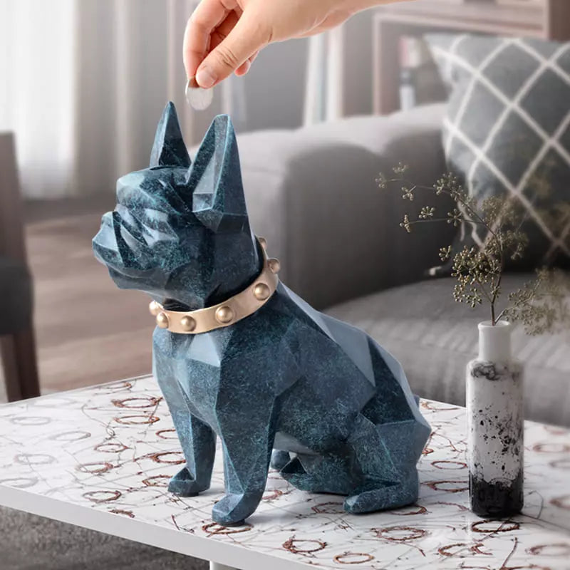 Cofre Decorativo Em Resina Buldogue Francês Compacto - Azul Mescla Casa Elège