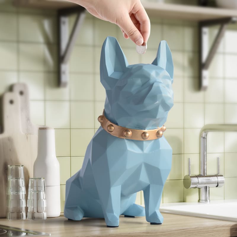 Cofre Decorativo Em Resina Buldogue Francês Compacto - Azul Casa Elège