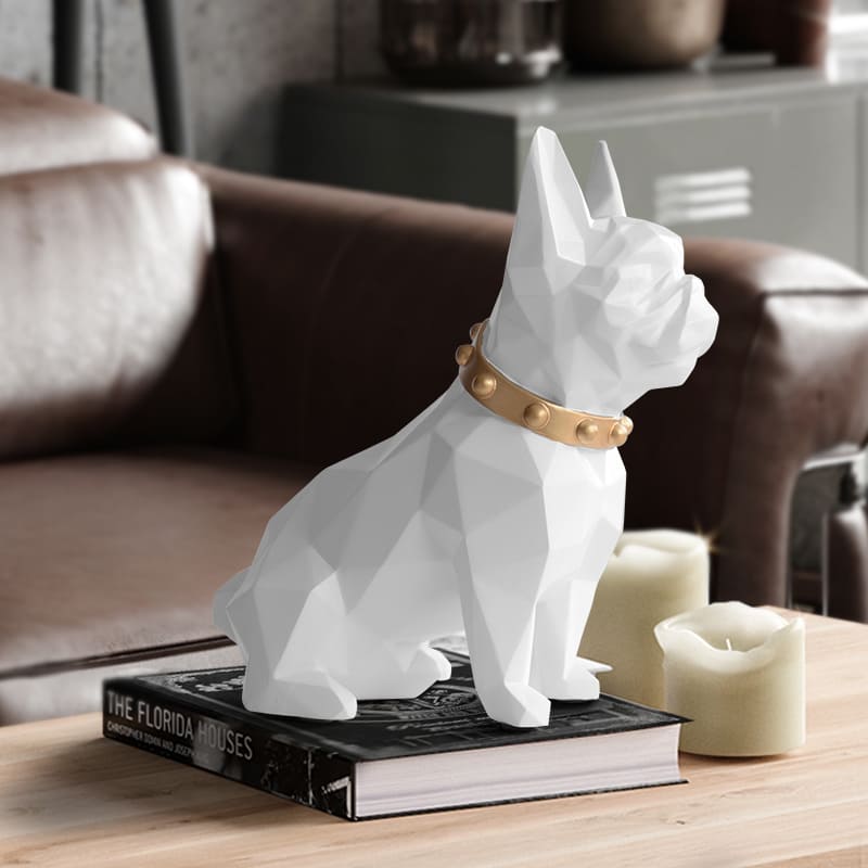 Cofre Decorativo Em Resina Buldogue Francês Compacto - Branco Casa Elège