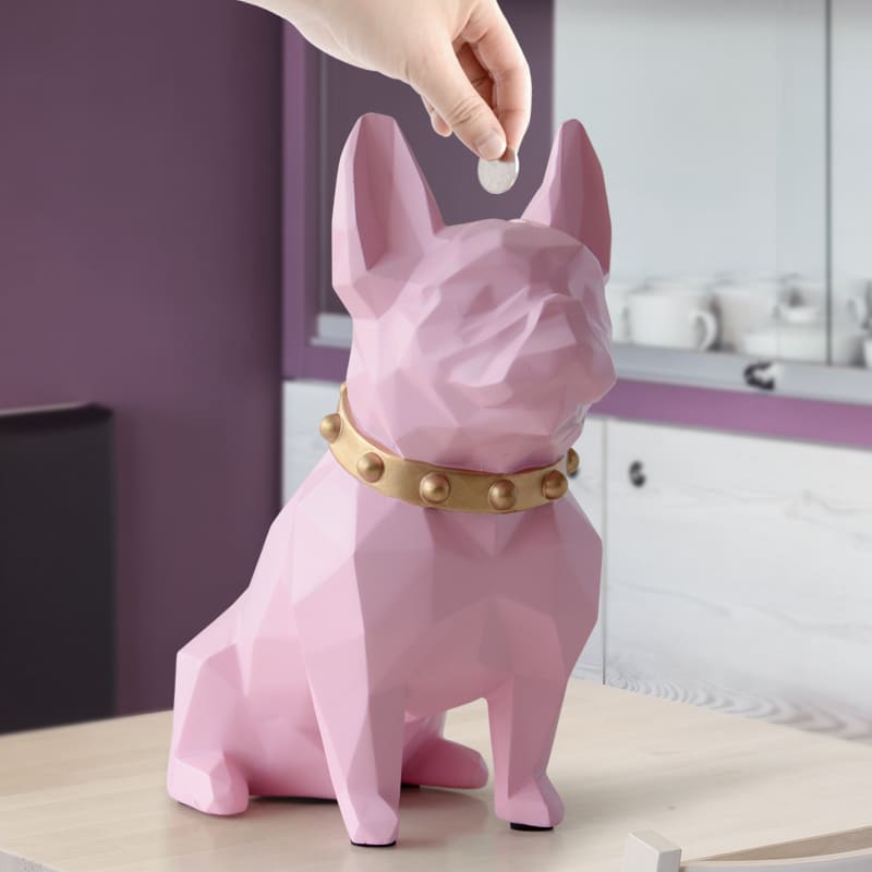 Cofre Decorativo Em Resina Buldogue Francês Compacto - Rosa Casa Elège