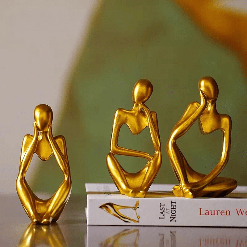 Escultura de Resina Abstrata Minimalista para Mesa Compacta - Conjunto Dourado 3 Peças Casa Elège