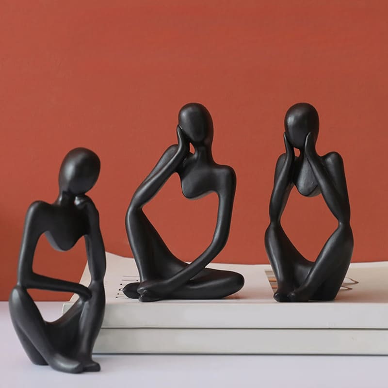 Escultura de Resina Abstrata Minimalista para Mesa Compacta - Conjunto Preto 3 Peças Casa Elège