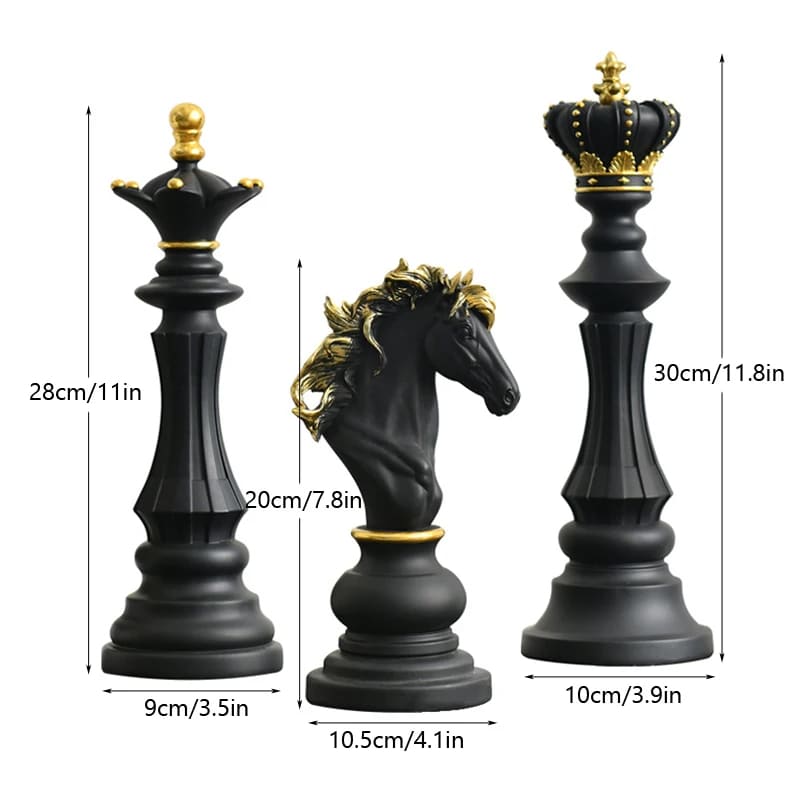 Estátua De Resina Peças De Xadrez Moderna Para Mesa - Conjunto 3 Peças Preto | 33% OFF Casa Elège