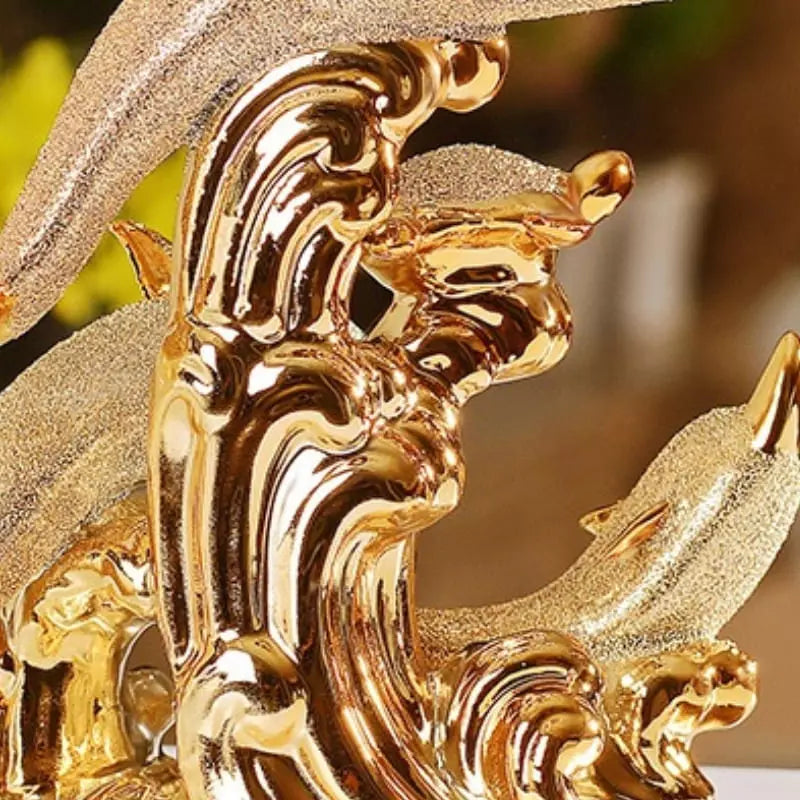 Estátua de Golfinhos em Cerâmica Dourada Brilhante para Mesa - Casa Elège