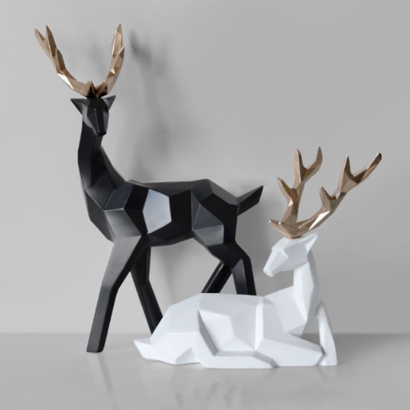 Decoração De Mesa Em Resina Estátuas de 2 Cervos - Preto e Branco Casa Elège