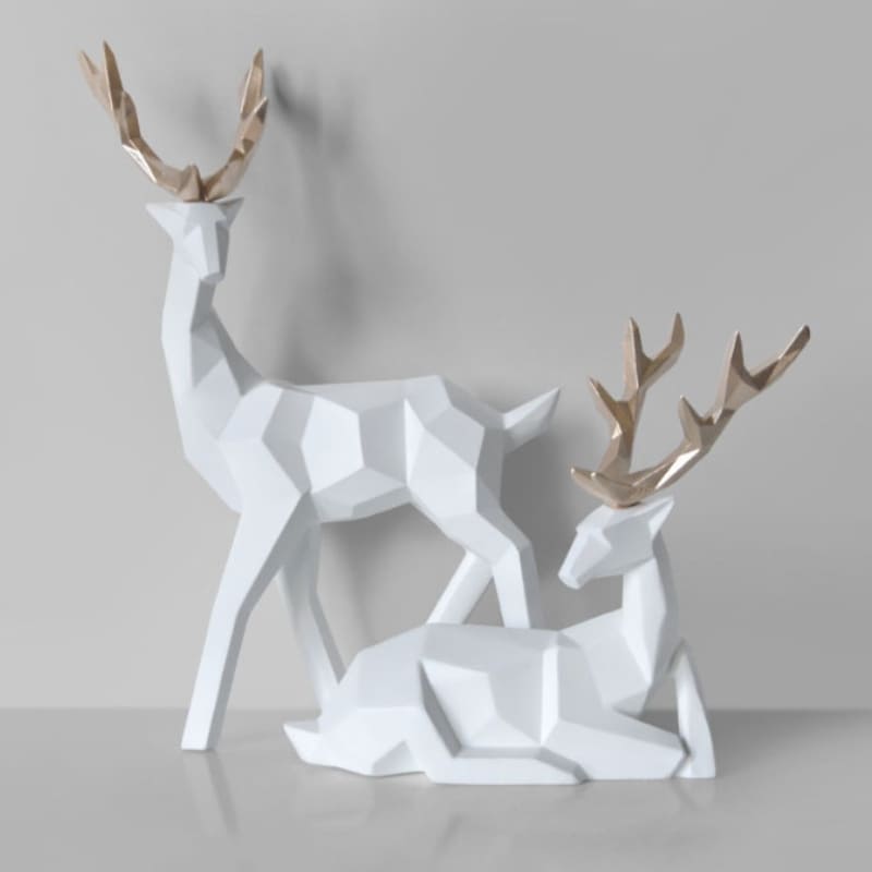 Decoração De Mesa Em Resina Estátuas de 2 Cervos - Branco Casa Elège