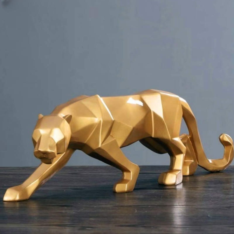 Estátua De Leopardo Em Resina Elegante Para Mesa - Dourado Médio Casa Elège