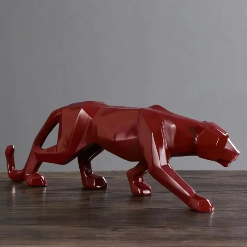 Estátua De Leopardo Em Resina Elegante Para Mesa - Vermelho Casa Elège