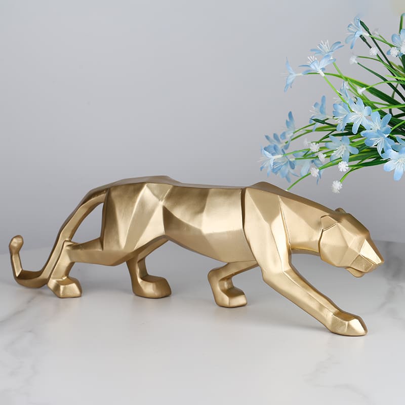 Estátua De Leopardo Em Resina Elegante Para Mesa - Branco Grande Casa Elège