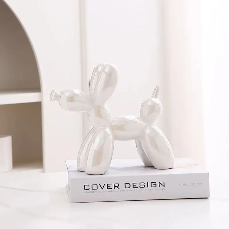 Estátua Decorativa de Cerâmica Cachorro Balão - Branco Casa Elège