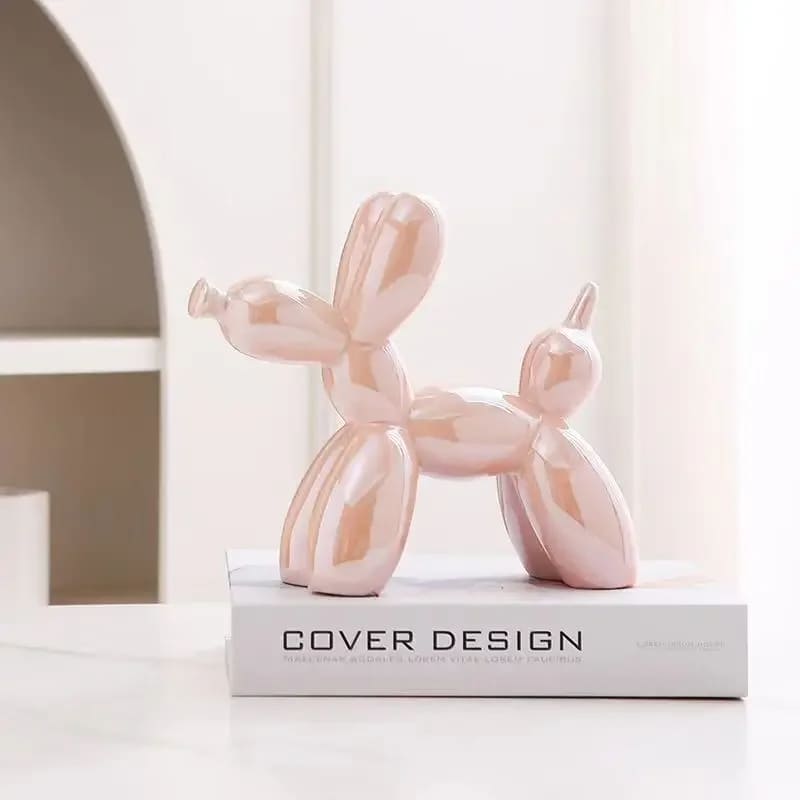 Estátua Decorativa de Cerâmica Cachorro Balão - Rosa Casa Elège