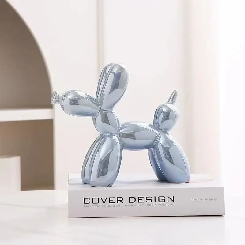 Estátua Decorativa de Cerâmica Cachorro Balão - Azul Pérola Casa Elège