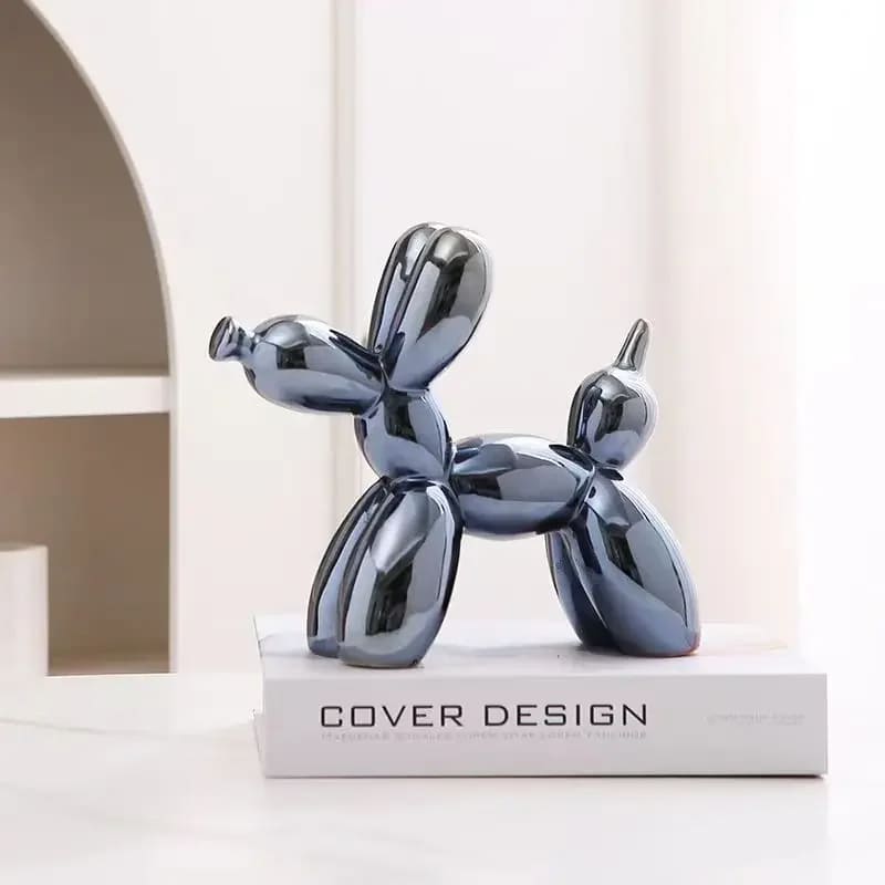 Estátua Decorativa de Cerâmica Cachorro Balão - Azul-Marinho Casa Elège