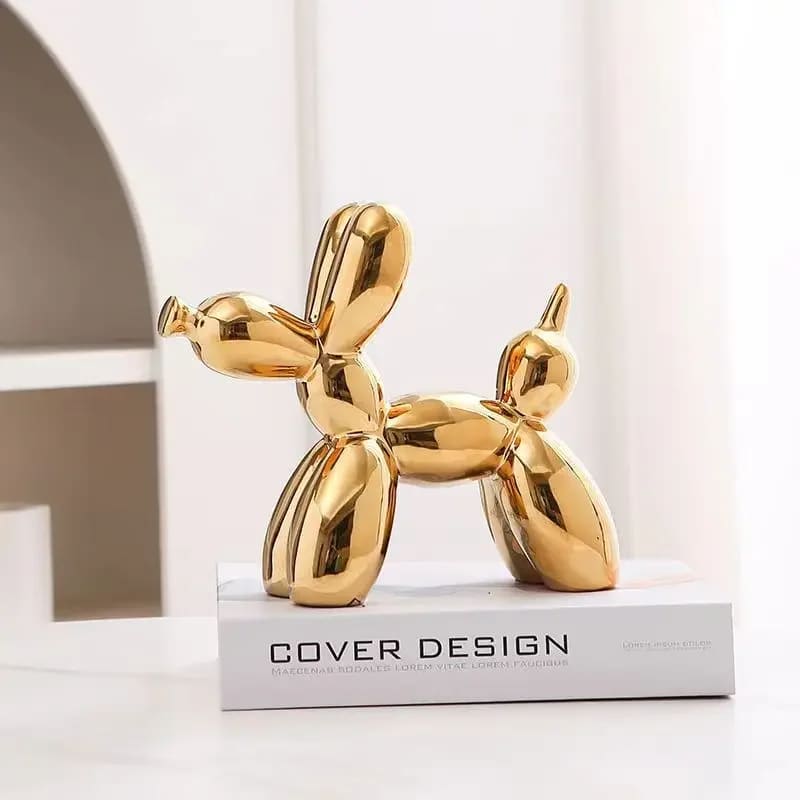 Estátua Decorativa de Cerâmica Cachorro Balão - Dourado Casa Elège
