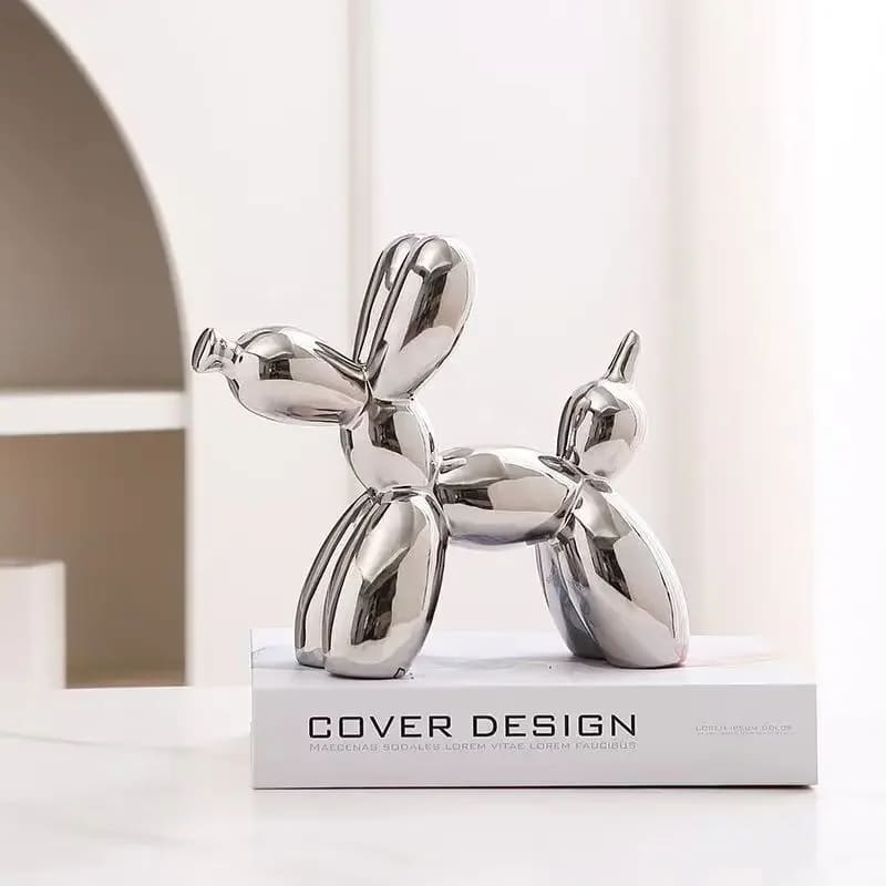 Estátua Decorativa de Cerâmica Cachorro Balão - Prata Casa Elège