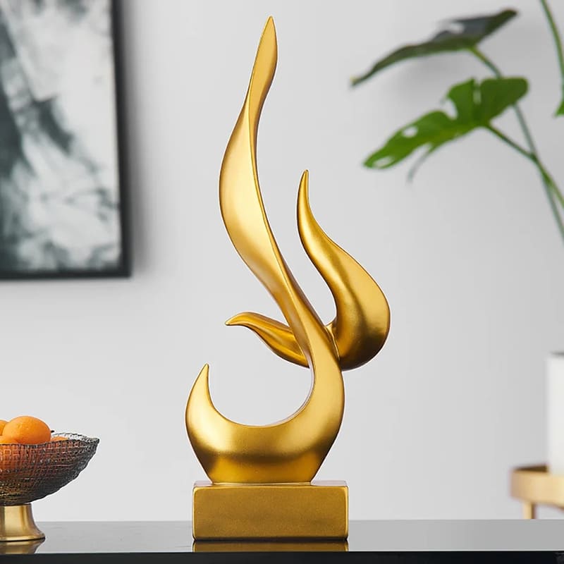 Escultura Abstrata de Chamas Em Resina Para Sala - Dourado Casa Elège