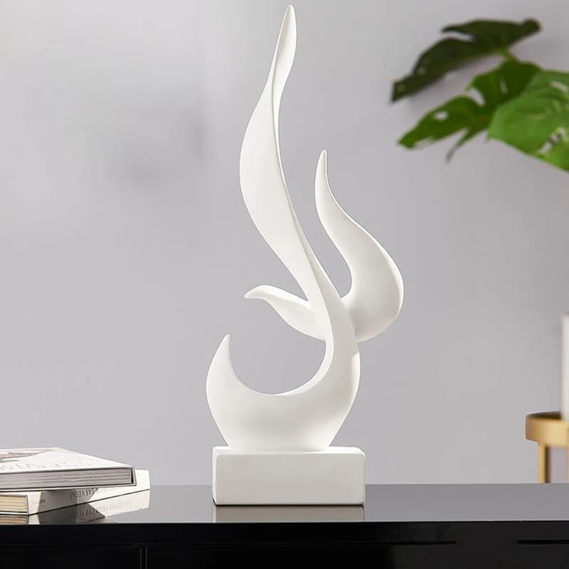 Escultura Abstrata de Chamas Em Resina Para Sala - Branco Casa Elège